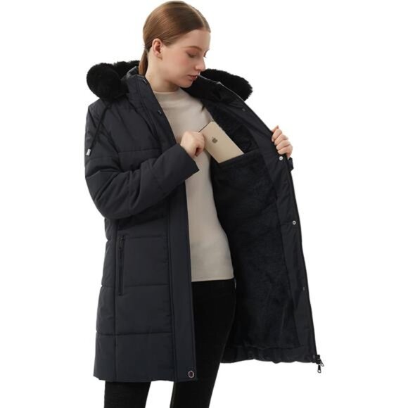 Women's Winter Puffer Coat Jacket Waterproof Charcoal - Picture 6 of 6